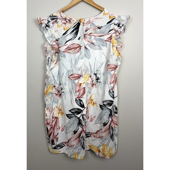 C&C California Dress Linen Floral Tropical Boho Flutter Sleeve Shift Dress XL - Picture 3 of 9
